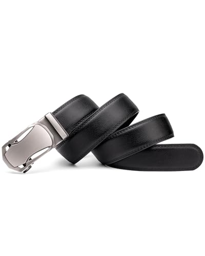Ratchet Belt for Men Black Leather Belts for Jeans Pants Adjustable 1.38" Wide4