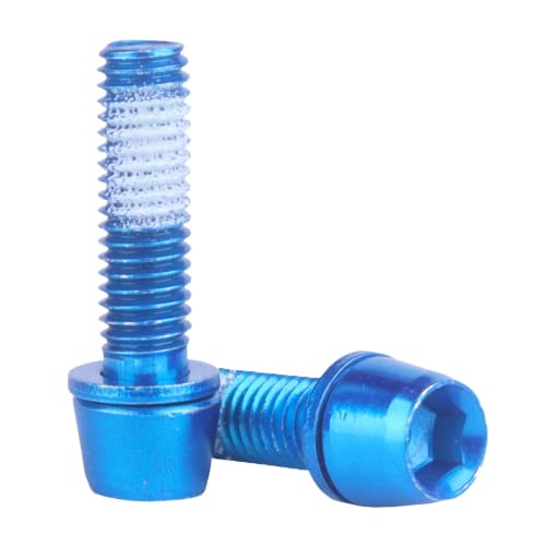 Image of Steel M5x18mm Bolts with Washer, Allen Hex Tapered Screw for Bicycle Stem, Pack of 6 (Blue)