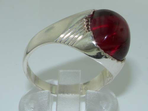 Vista 4 de Anillo de plata de ley 925 maciza con cabujón creado en rubí para hombre tamaños 6 a 13 disponibles