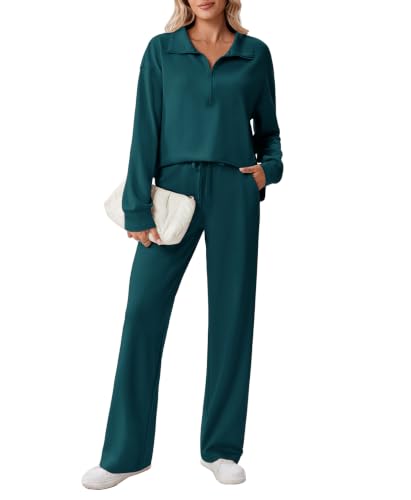 Image of PINSPARK 2 Piece Sets for Women 1 /2 Zip Sweatsuit 2026 Matching Outfit Fall | Lightweight Air Layer Fabric, Loose Fit Sweatshirt, Straight Leg Pants with Pockets, Soft Lounge Sets, Airport Outfits Women