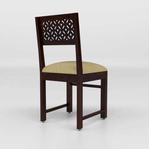 Image of Solid Sheesham Wood Dining Chair Set of 2 | Wooden Dining Chairs with Cushioned Seat | Modern Dining Room Chair for Home, Kitchen & Restaurant | Premium Honey Finish