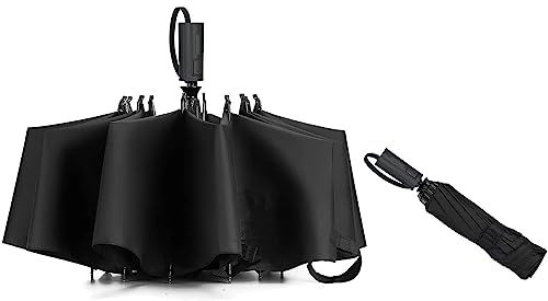 ACEIken Umbrella Reverse Close Folding Windproof Travel Umbrella - Compact and Portable for Easy Carrying with Auto Open-Close - for Men and Women - Black