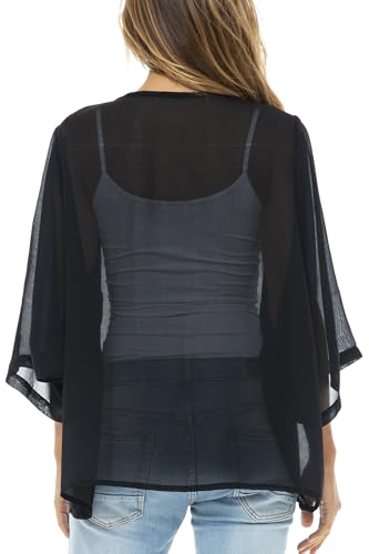 Image of Back From Bali Womens Sheer Black Kimono Cardigan Short Open Front Sleeve Chiffon Duster