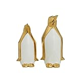 Deco 79 Porcelain Ceramic Penguin Decorative Sculpture Home Decor Statues, Set of 2 Accent Figurines 11", 9"H, Gold