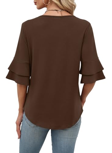 Image of OFEEFAN Spring Tops for Women Boho Shirts Fashion Clothing Cute 3 /4 Length Sleeve Blouses Dressy Casual Summer Outfits