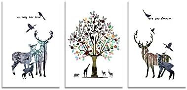 アートパネル 北欧 自然 エルク 鹿 絵画 鳥 ポスター 森 植物 絵 風景画 壁掛け絵画 インテリア 大型 お風呂 風水 玄関 開運 絵画家庭用 木枠付きの完成品(30x40cmx3Pcs)