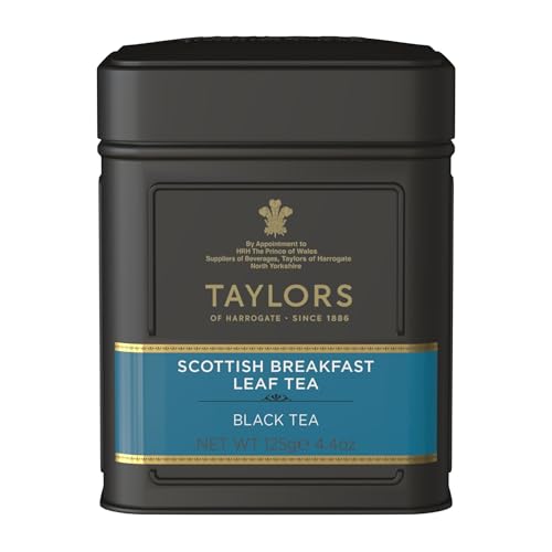 Image of Taylors of Harrogate Scottish Breakfast Loose Leaf Tin, 4.41 oz | 4.41 Ounce Tin Caddy, Strong, Malty and Full, Caffeinated Premium Whole Leaf Tea.