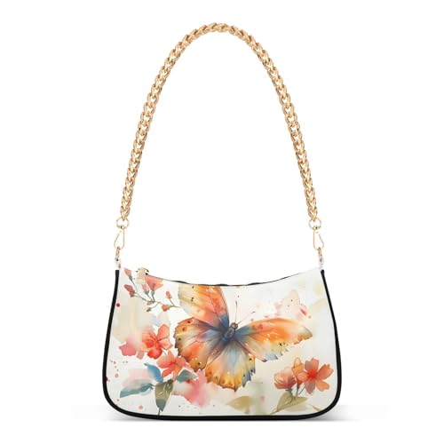 Sac à bandoulière pour femme Mnsruu grand cabas multicolore à motif papillon et fleur rouge