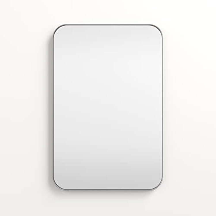 Better Bevel 24 x 36 Silver Metal Framed Mirror | Rectangle Bathroom Wall Mirror | Rounded Corner