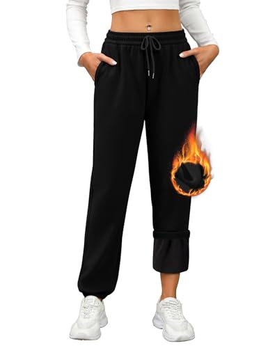 Yuson Girl Pantalones Chandal Mujer Invierno Pantalon con Forro Polar Sherpa Pantalón Deportivos Térmico Pantalón Ancho Jogger Pants Cálidos Chandal para Yoga Jogging Fitness Running(Negro, L)