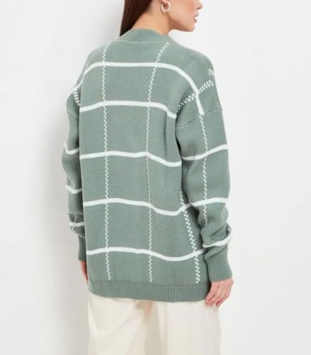 chouyatou Women's 2025 Plaid Button Down Cardigans Checkered V Neck Knit Cardigan Sweater Jacket Outerwear Coat3