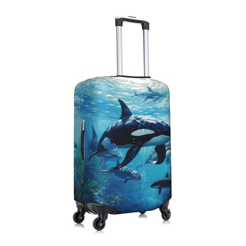 Killer Whales Swim Along Print Luggage Suitcase Cover Protector Luggage Washable Covers With Concealed Zipper3