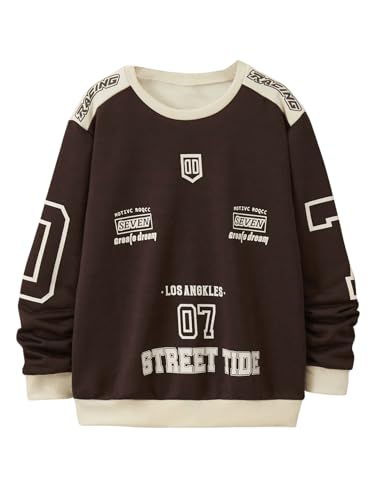WDIRARA Boy's Graphic Letter Print Long Sleeve Sweatshirt Crew Neck Drop Shoulder Pullover Top