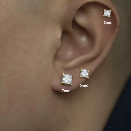 SLUYNZ 925 Sterling Silver Square CZ Stud Earrings for Women Teens Simulated Diamond Earrings Stud 5MM/6MM/7MM3