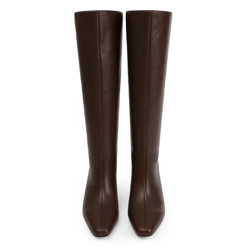 Image of Modatope Knee High Boots Women Square Toe Kitten Heel Tall Boots | Womens Low Heel Fashion Heeled Fall Boots, Dressy Tall Long Boots For Women