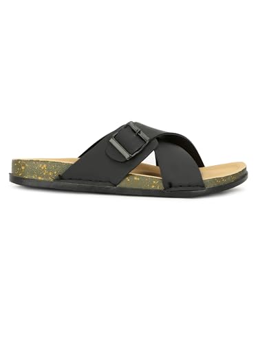 Image of Men Cross Strap Buckle Slippers | Casual Sandals for Men | Comfortable Footwear | Stylish Slip-On Sandals | Anti-Slip Rubber Sole