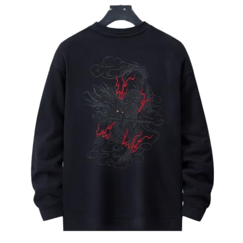 Sweat-shirt homme col rond brodé coton ample pull décontracté doublé - 6