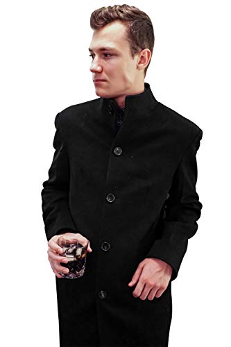 Cashmere Boutique 100% Pure Cashmere Hip Length Men Car Coat– Single Breasted, Polyester Satin Lining, Soft & Warm - Black