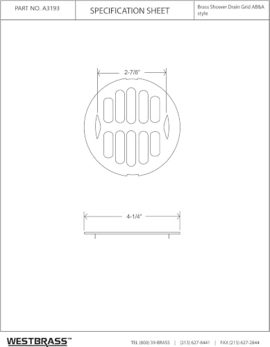 Image of Westbrass A3193-26 4-1 /4 inch OD Brass Shower Strainer Grid Drain Cover, Polished Chrome