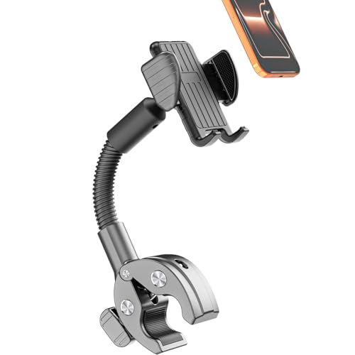 Charchendo Gooseneck Exercise Bike & Spin Bike Phone Holder [Anti-Drop Design], Secure Non-Slip Handlebar Mount Clamp, Fit 17 16 15 14 13 12 Pro Plus Max Mini and 4-7' Phones with Thick Cases