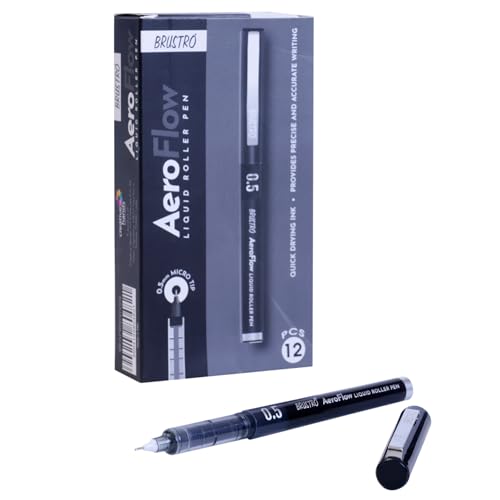 Image of BRUSTRO AeroFlow Liquid Ink Rollerball Pens 0.5 Micro Tip Pack of 12 (Classic Black Ink)