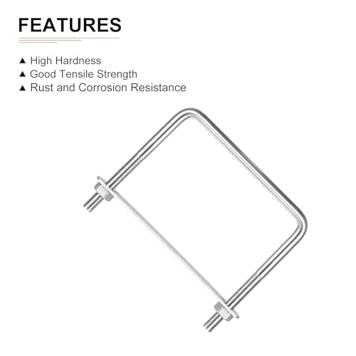Image of DTGN M8x100x100mm(ThreadxWxL) Square U Bolt - 2Pack - Good for Trailer Pipe Replacement Parts - 304 Stainless Steel U Shape Bolts