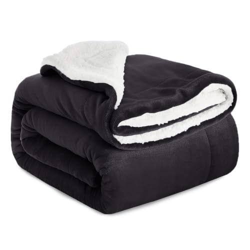 MOONLIGHT20015 Queen Size Sherpa Blanket, 90x90 Black