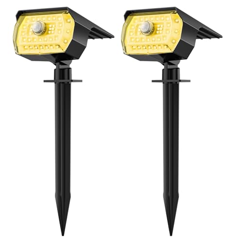 Fratink Solar Garden Lights, 43LED Motion Sensor Outdoor Landscape Spotlights 650LM, Warm White 3000K IP65 Waterproof Wireless Solar Powered Spot Lights for Yard Driveway Walkway 【2 Pack】