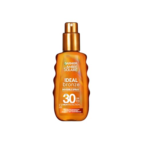 Garnier Ambre Solaire Ideal Bronze Invisible Spray SPF30, High Protection, Transparent Finish, Dry Touch, Water Resistant, Lightweight, Non-Sticky, Uniform & Glowing Tan, 150Ml