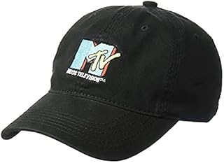 Concept One Unisex Adult MTV Throwback Style Embroidered Logo Cotton Adjustable with Curved Brim Baseball Cap, Black, One Size US