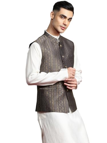 Image of MANQ Men's Kurta With Churidar & Ethnic Motifs Nehru Jacket Set For Wedding, Festival & Formal Occasions
