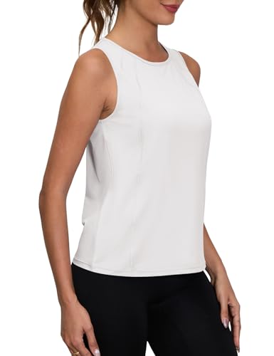 IECCP Damen Yoga Tank Tops Sommer Lose Ärmelloses Fitness Sportkleidung locker Rundhals Gym Running Workout Lauftop 2025, Weiß, L