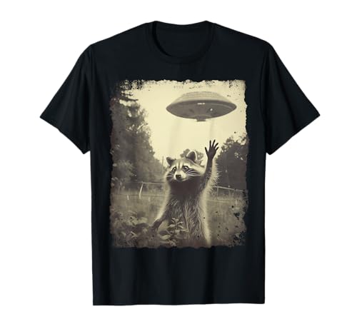 Vintage Hipster Retro Raccoon Streetwear Alien UFO Waschbär T-Shirt