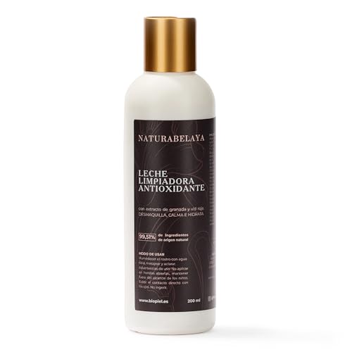 NATURABELAYA Leche Limpiadora Antioxidante Desmaquillante 200ml – Aloe Vera, Ácido Hialurónico y Aceite de Pomelo. Hidratante Suave para Piel Sensible, Uso Día y Noche