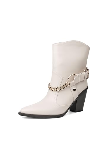 Image of Women's Chain Detail Western Ankle Boots Pointed Toe Block Heel