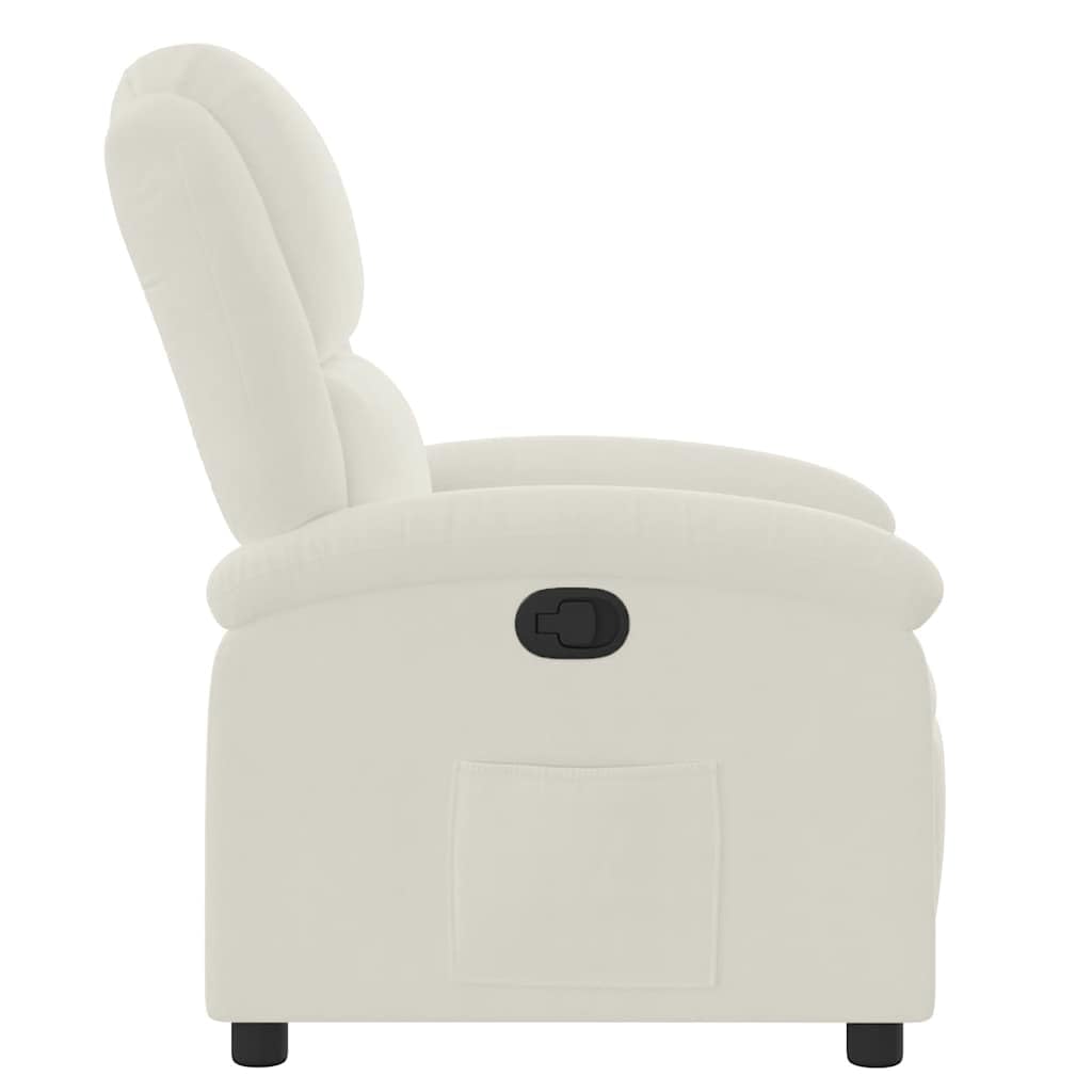 Fauteuil relax en velours crème avec fonction de couchage manuelle, réglable ergonomique, cadre en métal stable, rembourrage confortable, poche latérale, idéal pour le salon, le bureau, les