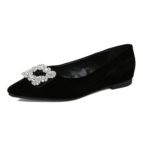 Ballerines de mariage scintillantes et souples à bout pointu noir