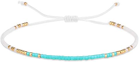 KELITCH Seed Beaded Bracelet Boho Wrap Thin Link Handmade Bangle Strand Chains Bracelet Fashion Jewelry for Women - Green