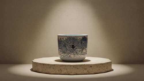 Image of Glass Finish Terracotta Planter Pot for Home Decor | Flower Pot | Blue and White, Krishna and Peacock Theme, 11.4cm x 10cm