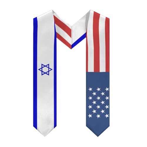 America Israel Israeli Flag Graduation Stole Sash Shawl for Men Women Thickened V-Neck Scarf for International Students Teachers Study Aboard Graduate Gift 72 inches Unisex