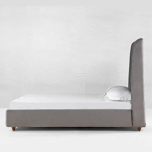 Image of Wooden Modern Upholstered King Size Bed for Bedroom | Wooden Double Bed Without Storage | Platform Cot Upholstered Bed with Upholstery Fabric | Engineered Wood | 6.5 x 6 Ft | Grey-A