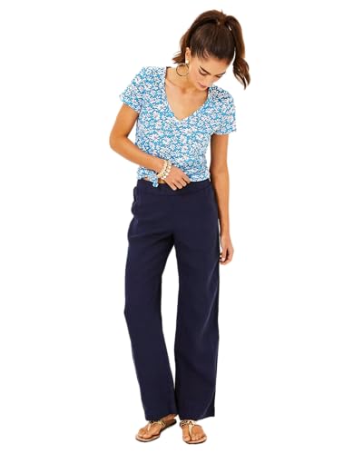 Lilly Pulitzer Womens 31" Deri Linen Palazzo Pant in True Navy X True Navy Size XL3