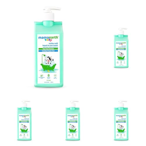 Image of Mamaearth Milky Soft Head to Toe Wash With Oats, Milk, and Calendula for Babies | 2-in-1 Tear-Free Body Wash & Shampoo | Moisturizes and Soothes Skin | 400 ml (Pack of 5)