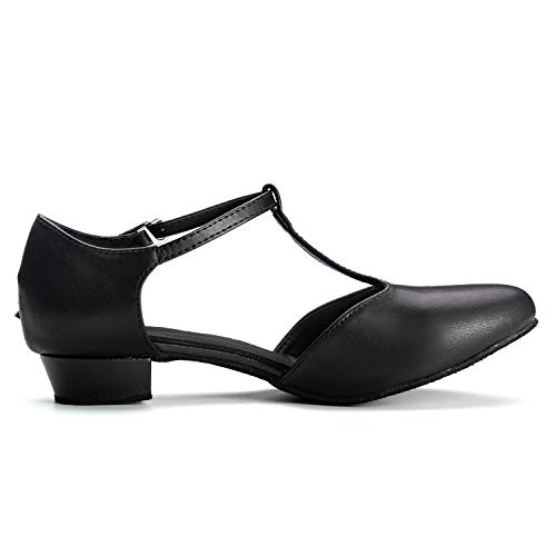 Dress First Flats Dance Shoes Women Low Heel Genuine Leather Pumps T-Strap Latin Ballroom Salsa Shoes,1"2