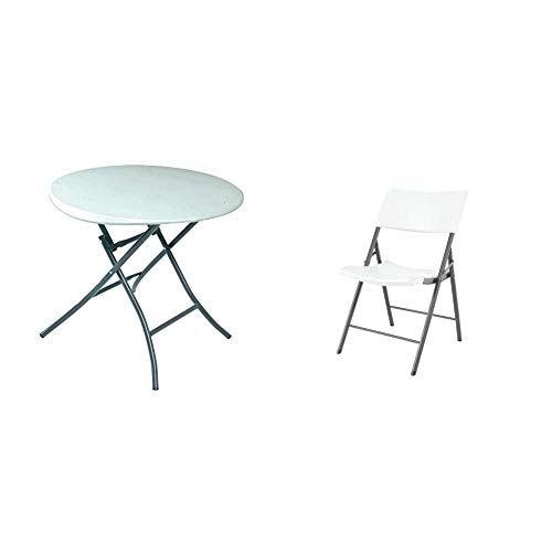 Lifetime 2.7 ft (0.83 m) Round Folding Table, White with Set of 4 Chairs