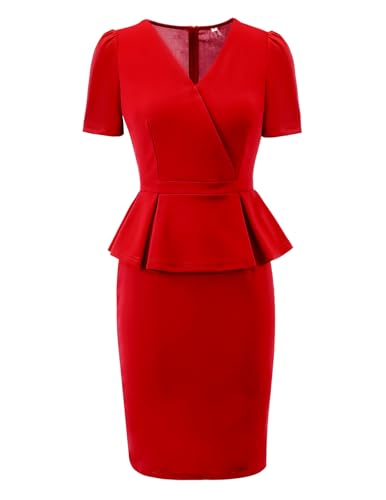 Image of Bbonlinedress Women's Work Bodycon Dress Sheath Pencil Church Business Office Peplum Suit Dresses with Short Sleeve