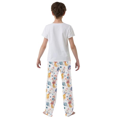 ALAZA Watercolor Rockets Planets Stars Colorful Pajamas Bottoms with Pockets Comfy Pjs Sleepwear Elastic Waistband Pajamas Pants Lounge Pants for 6-14 Years3