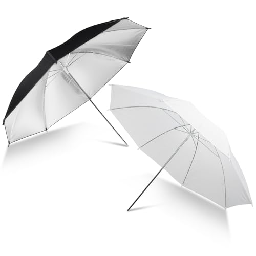 Photography Umbrella Lighting Kit 33 Translucent White Soft Umbrella & Silver Reflector Diffuser Umbrella for Studio/Outdoor Photo and Video Lighting Accessories (1x 33 White + 1x 33 Black)