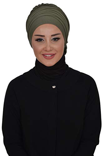 Instant Turban Cotton Scarf Head Wrap With Crosswise Combed Style A Green