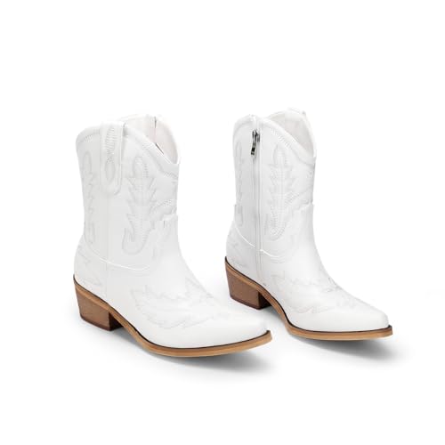 Image of Western Cowboy Boots for Women Rhinestone Cowgirl Boot with Low Block Heel Embroidery Sparkly Short Ankle Booties Walking Bootie for Country Concert Disco Outfits